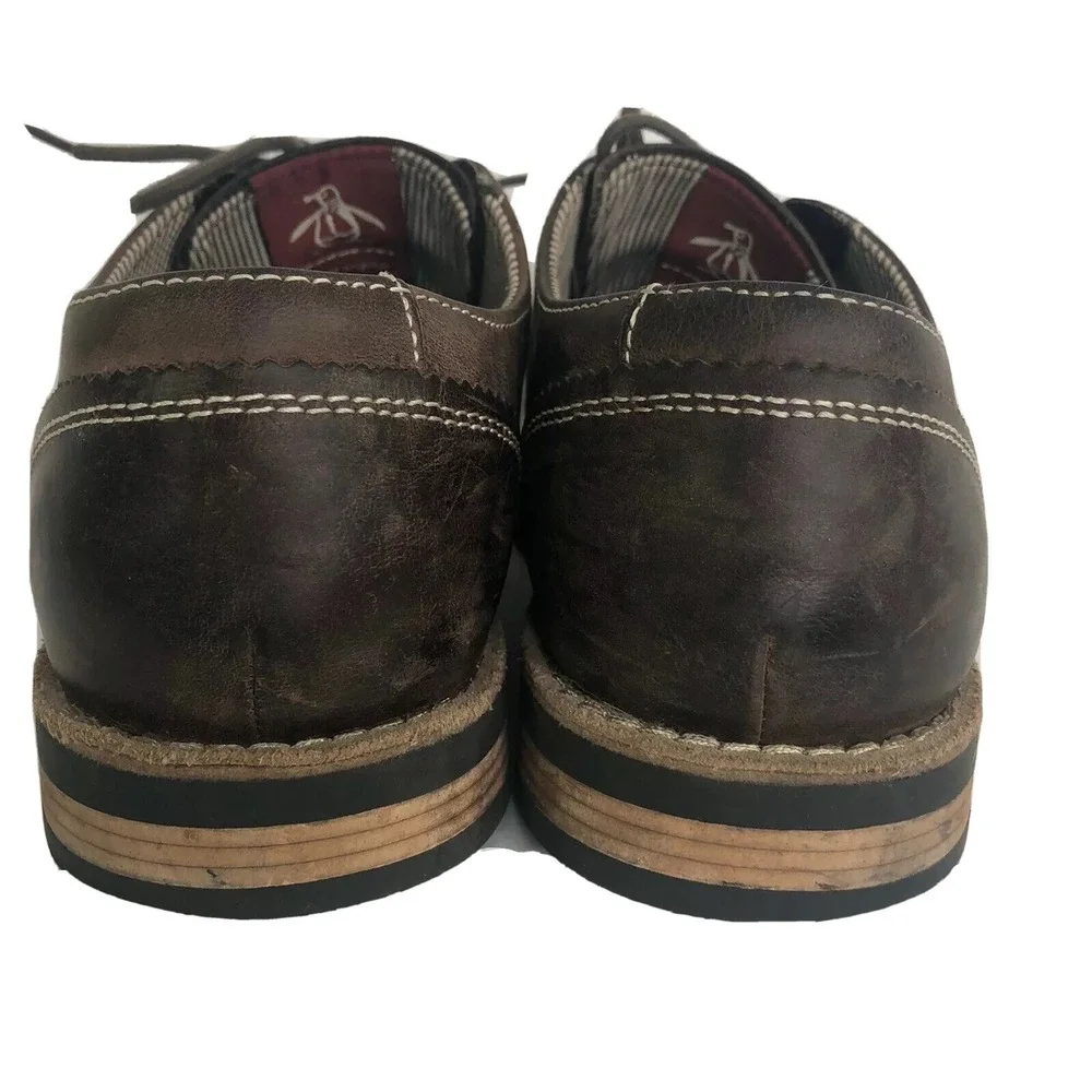 Penguin Waylon Mens Distressed Brown Leather Oxford Shoes‎ Size 9 Lace Up SH714